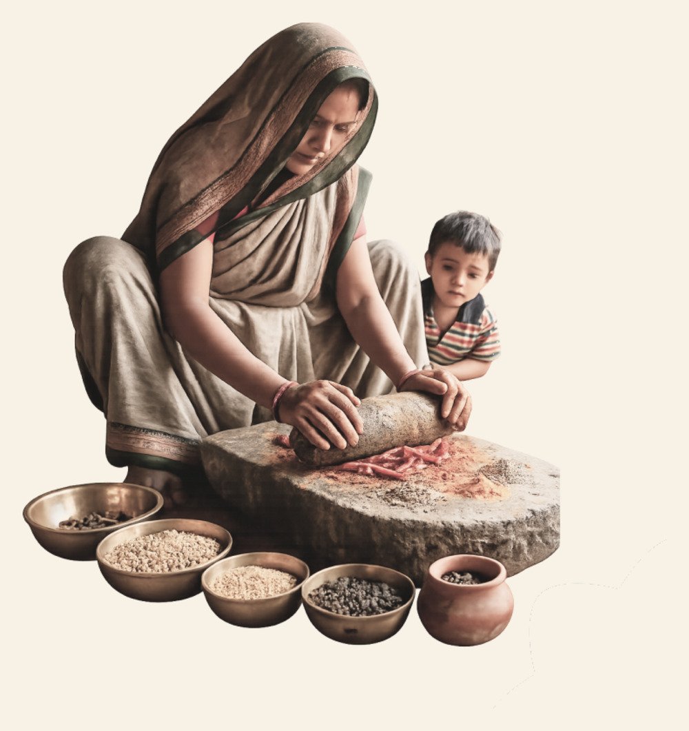 Grinding fresh spices on a stone, the old way